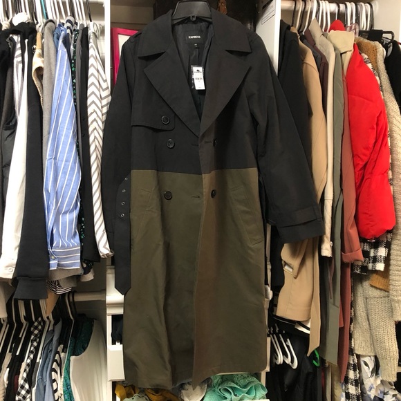 NWT Express Color Block Nylon Belted Trench Coat - Picture 3 of 11